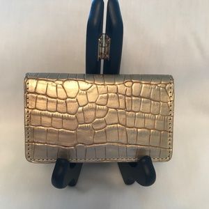 NWOT Lodis Gold Faux Alligator leather card case
